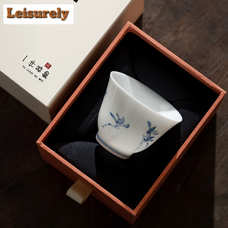Handmade Ceramic Mug - Saf el-boyalı kelebek orkide çay fincanı