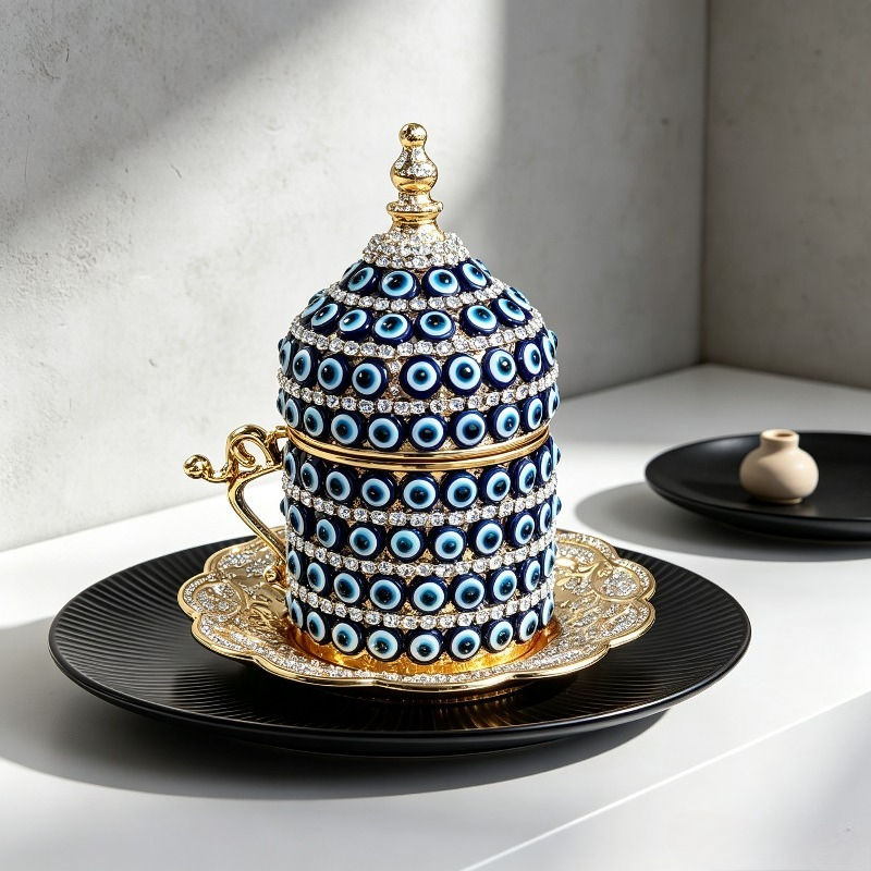 Handmade Ceramic Mug - El Yapımı Türk Nazar Boncuklu Kahve