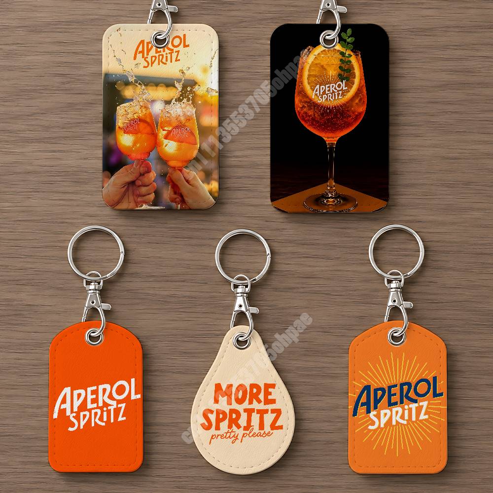 Leather Card Wallet - Turuncu Prosecco A-Aperol S-Spritz Deri Anahtarlık